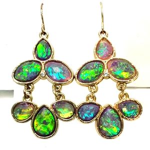Beautiful Faceted green iridescent stones oval drop earrings